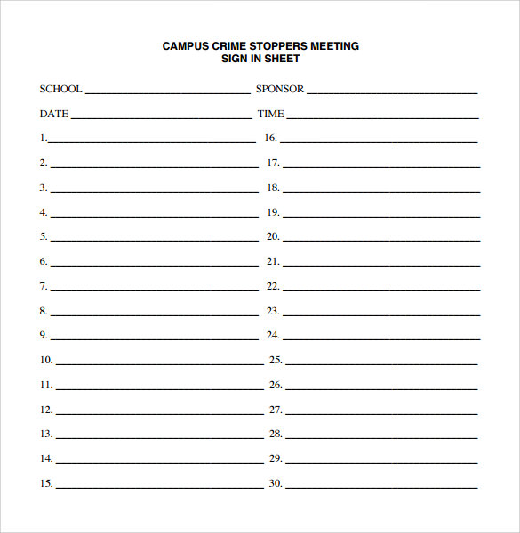 Free 14 Sample Meeting Sign In Sheet Templates In Pdf Ms Word