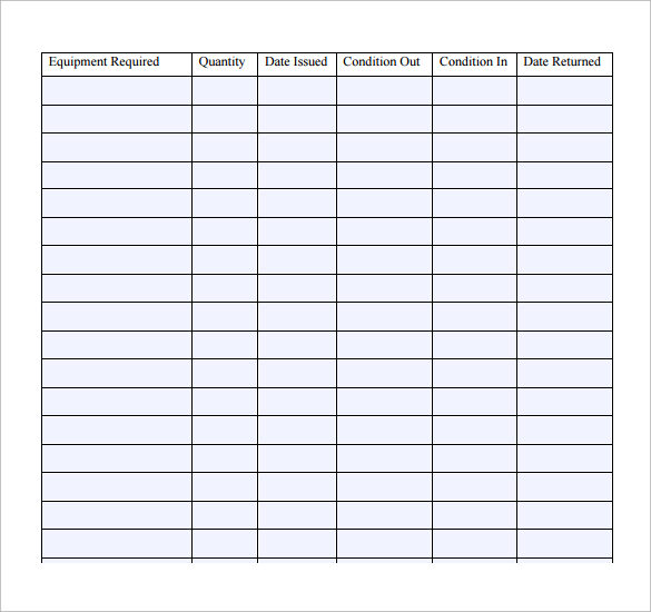 sample equipment sign out sheet