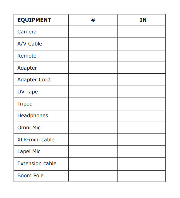 equipment signout sheet sample