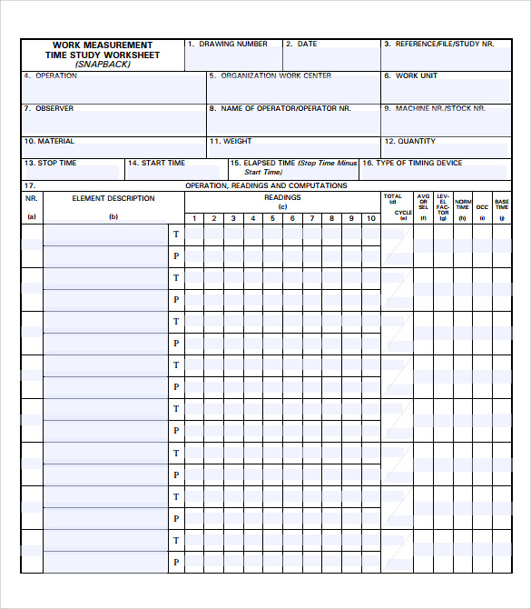 Process Time Study Template Excel Free Download