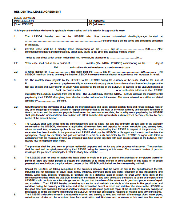 property lease agreement format