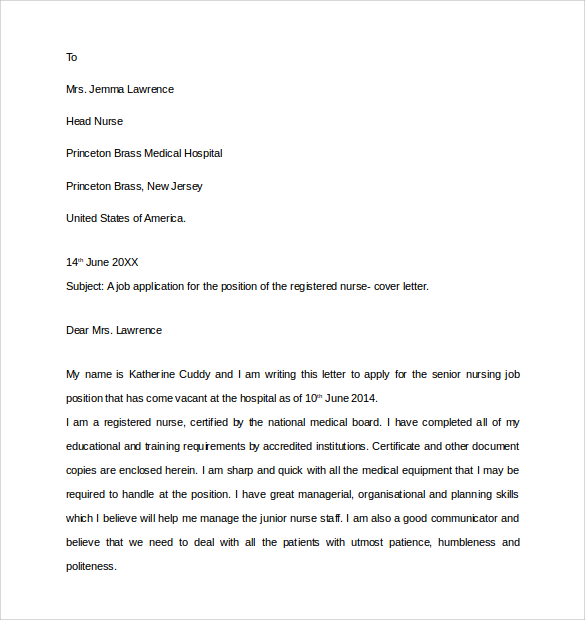 Sample Cover Letter For Nursing Job Application