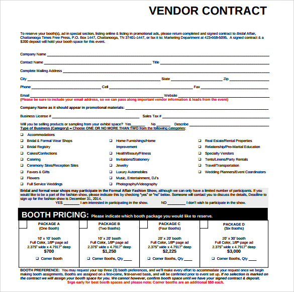 wedding vendor contract template