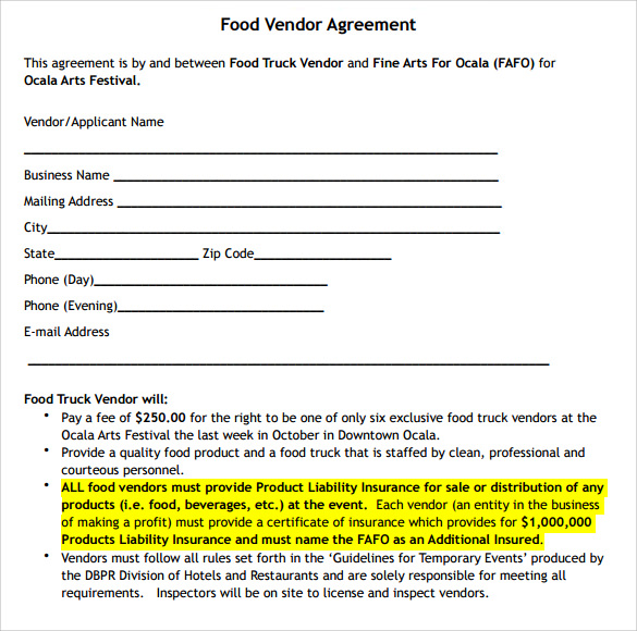 food vendor agreement template