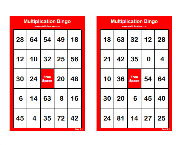 sample number bingo card 