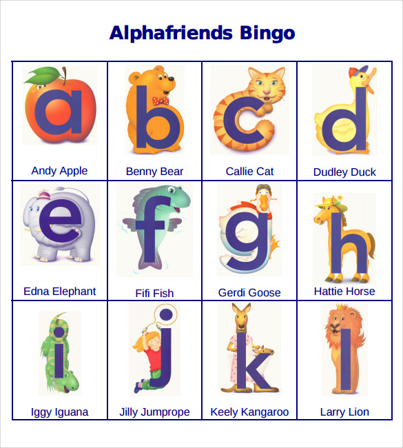 sample alphabetic bingo card template