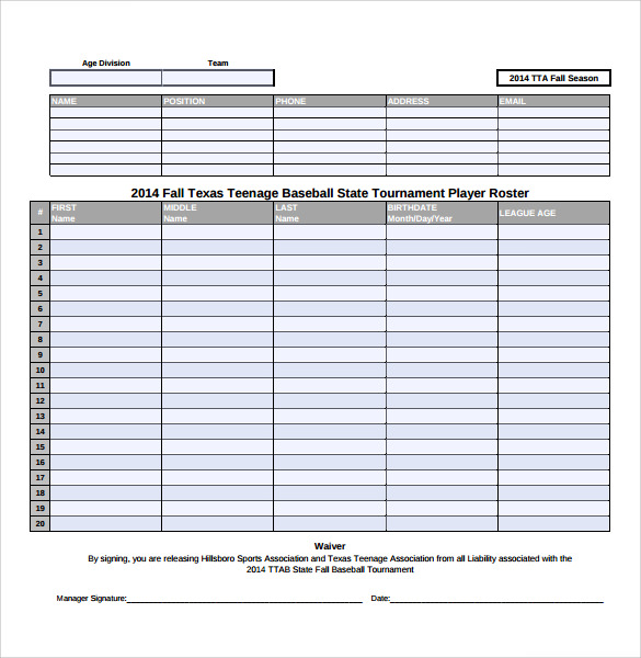 FREE 6+ Sample Baseball Roster Templates in PDF