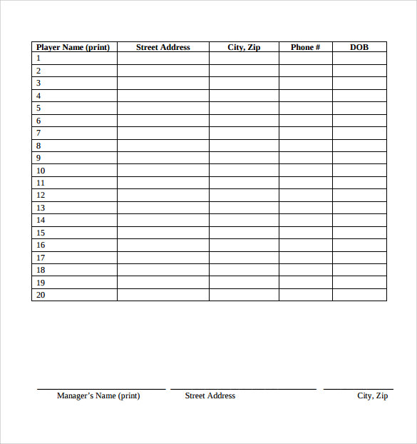 FREE 10 Sample Baseball Roster Templates In PDF