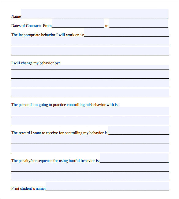 FREE 12  Behavior Contract Templates in PDF MS Word Excel