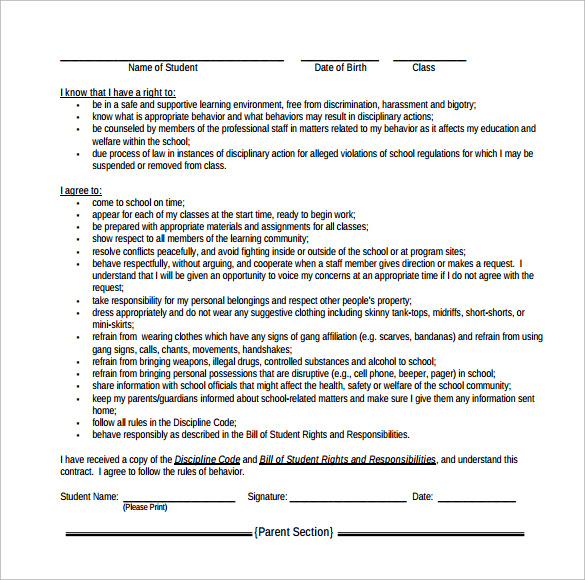 Behavior Contract Template - 13+ Free Samples , Examples 