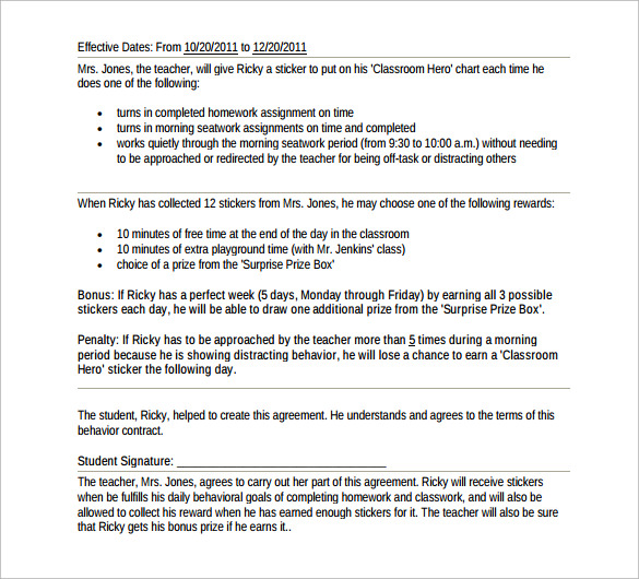 example behavior contract