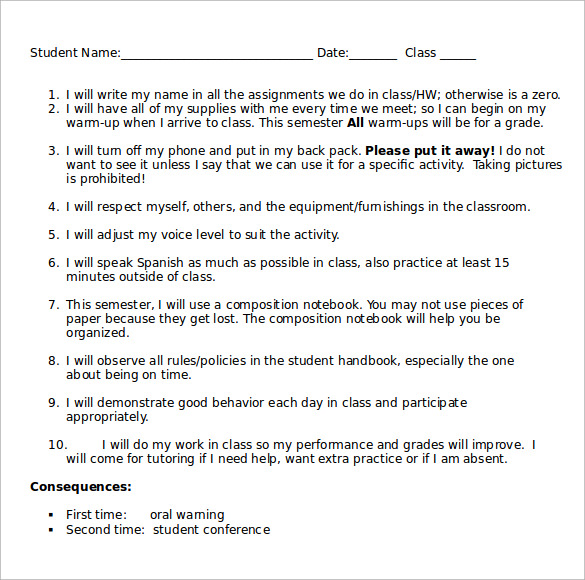 behavior contract word format