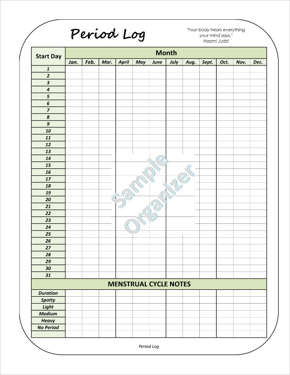 menstrual record chart template