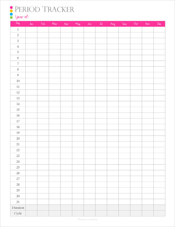 menstrual record chart template