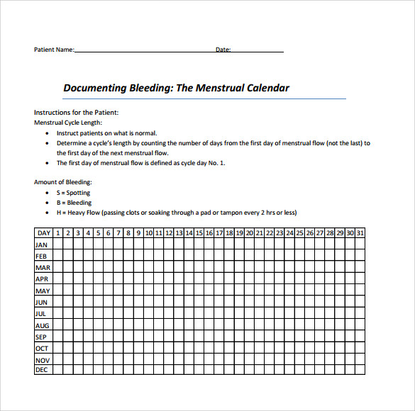 Free Printable Menstrual Record Chart