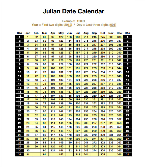 blank sample julian calendar