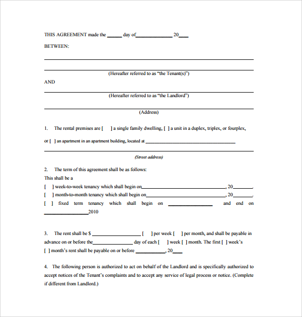 residential tenant lease form