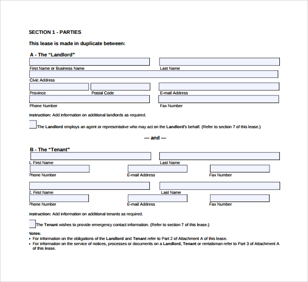 simple tenant lease form