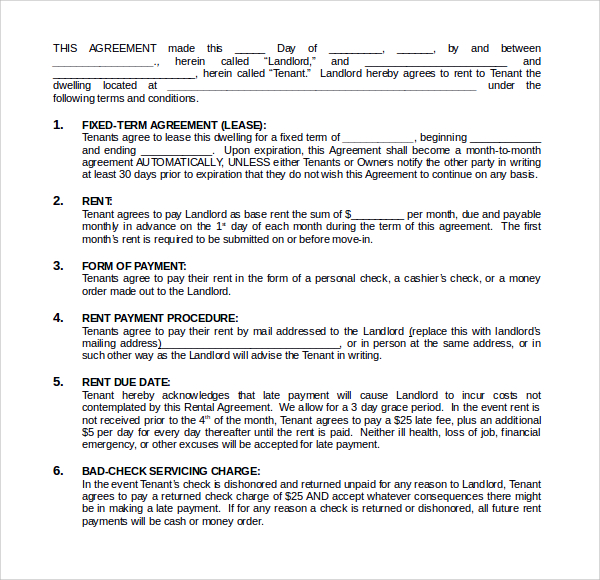 sample tenant lease form doc
