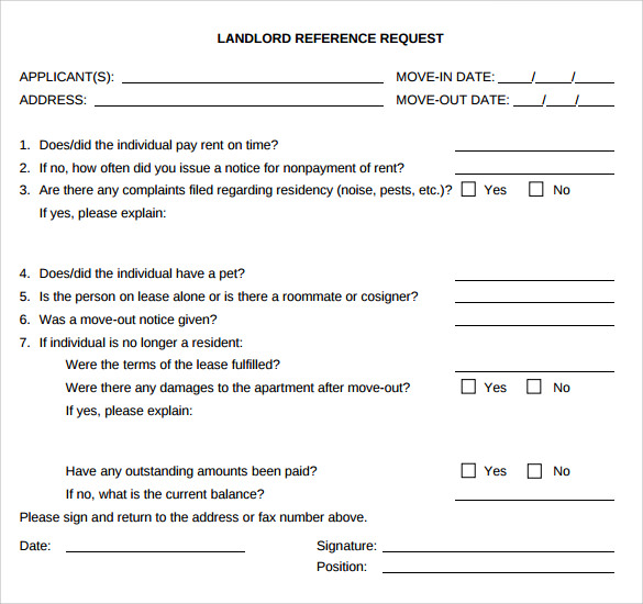 landlord reference request template