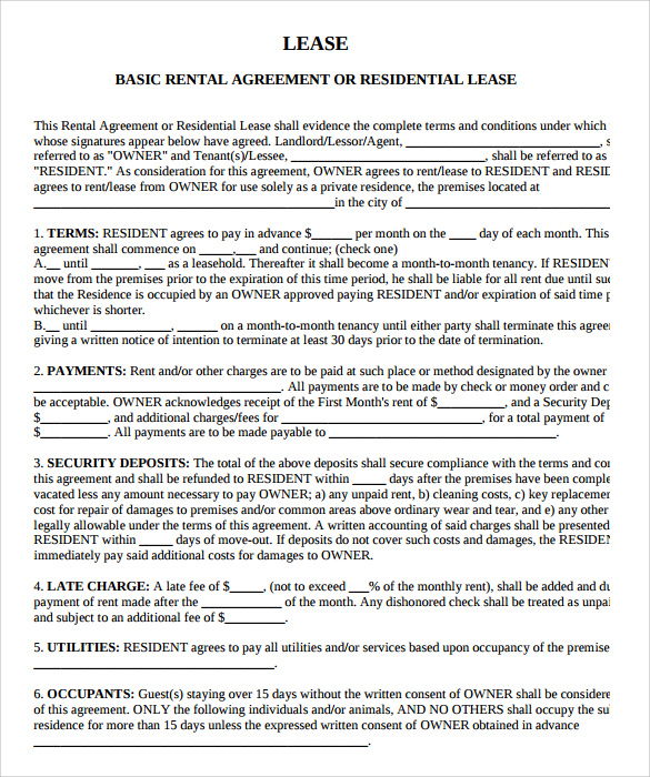 free rental agreement template