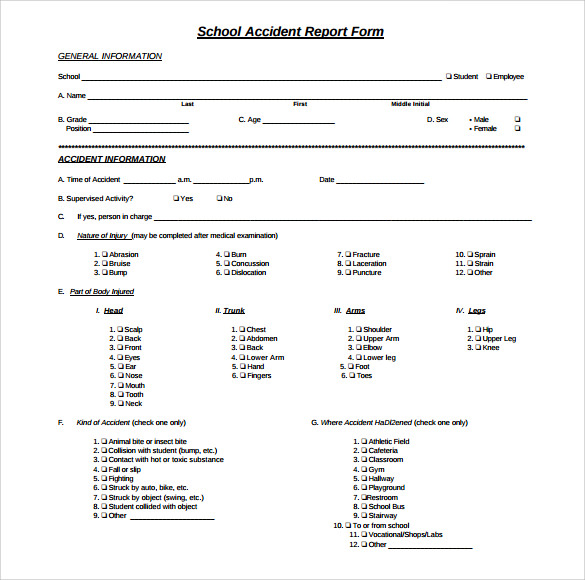 school accident report template