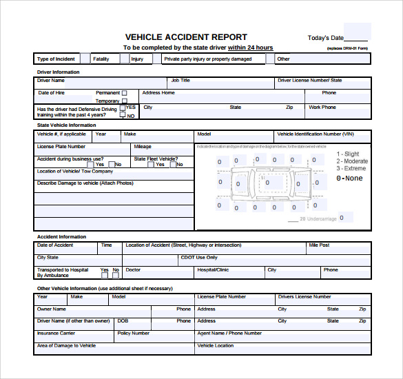 Vehicle Accident Report Form Template