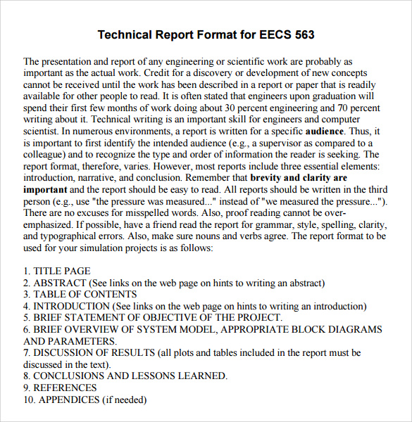 technical report writing examples