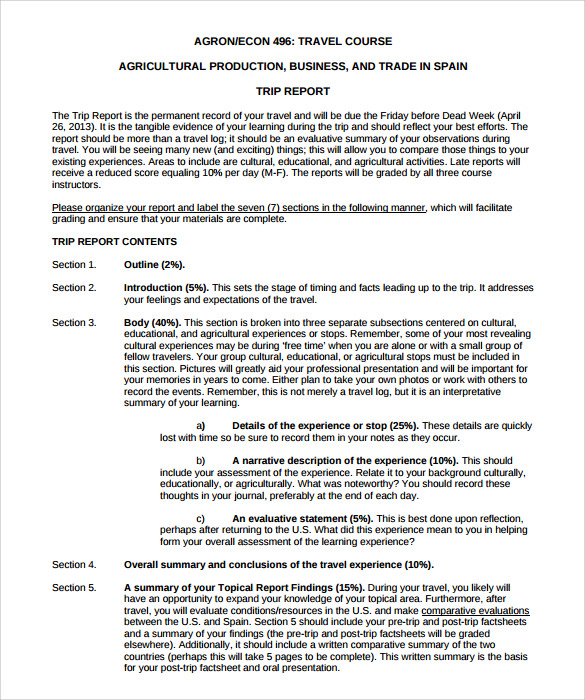 field trip report structure