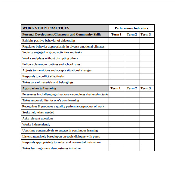 kindergarten progress report card template