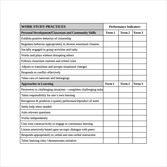 Kindergarten Progress Report Template