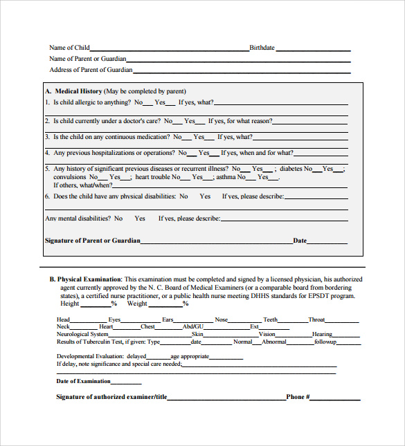 children medical report template