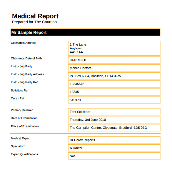 sample medical report template