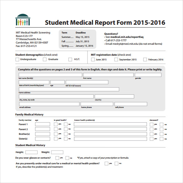 printable medical report template