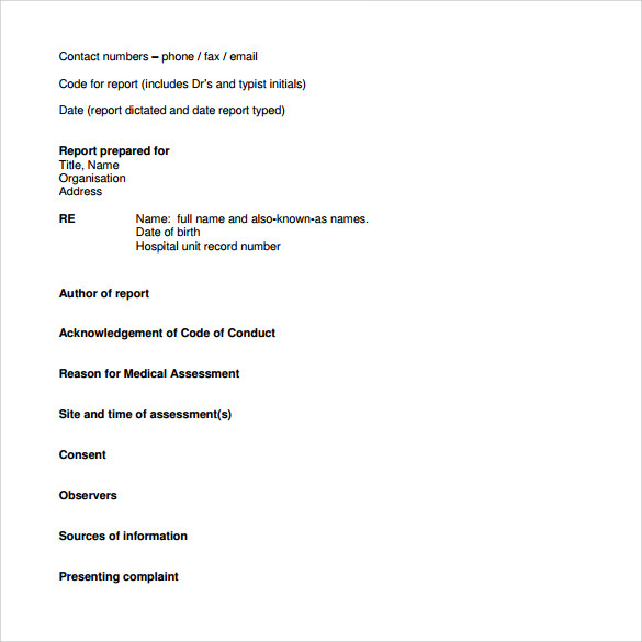 downloadable medical report template