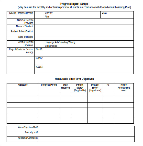 Writing progress reports for students