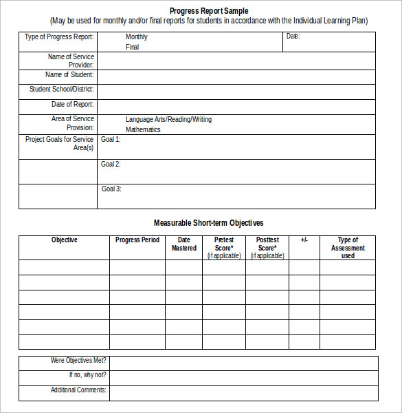 progress report sample