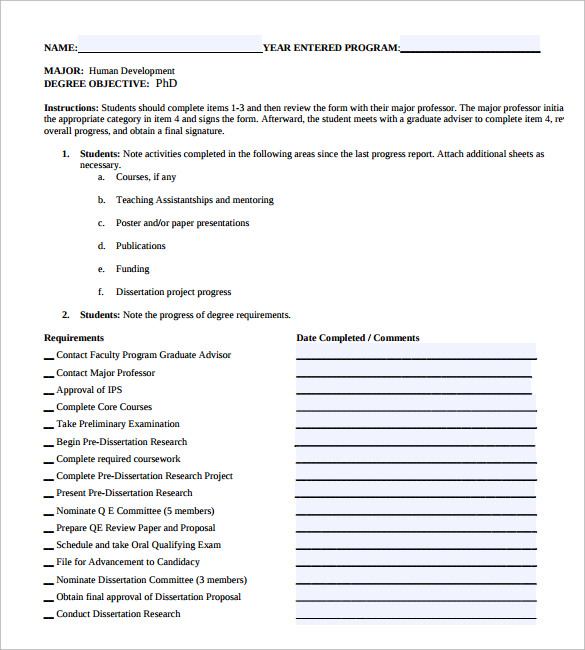 phd thesis progress report sample