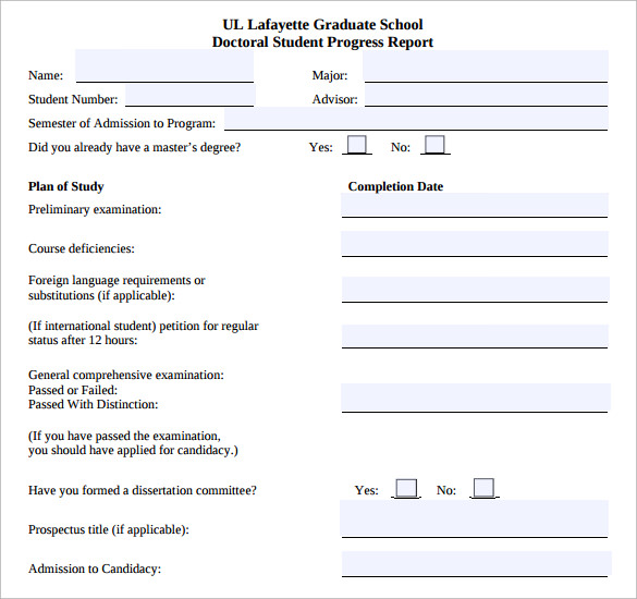 school doctoral progress report