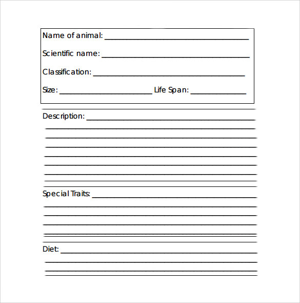 sample animal report template