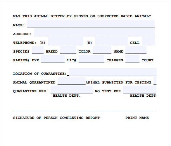 standard animal report template 