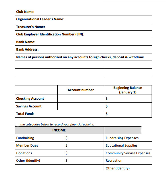 treasurer report template excel