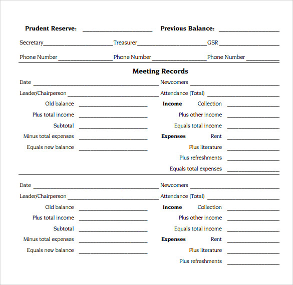 treasurer report template format