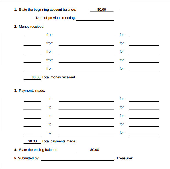 treasurer report template sample