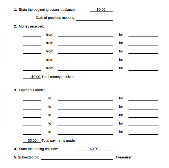 treasurer report template excel