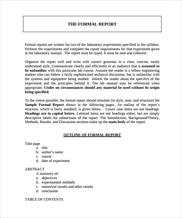 formal report template free printable