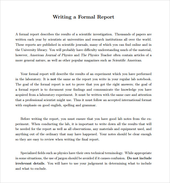 how to write the formal report