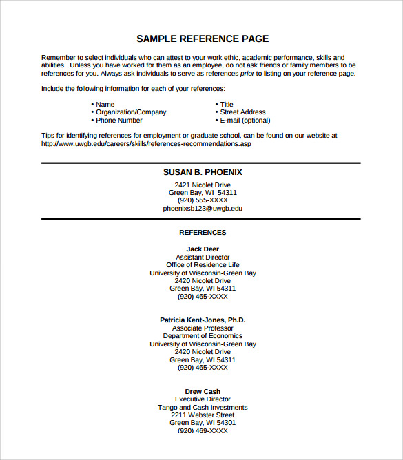 free reference page template 