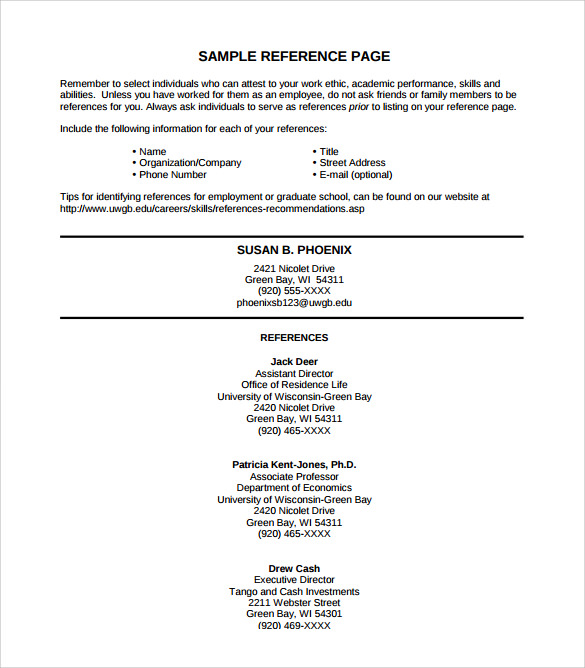 FREE 9+ Sample Reference Page Templates in PDF