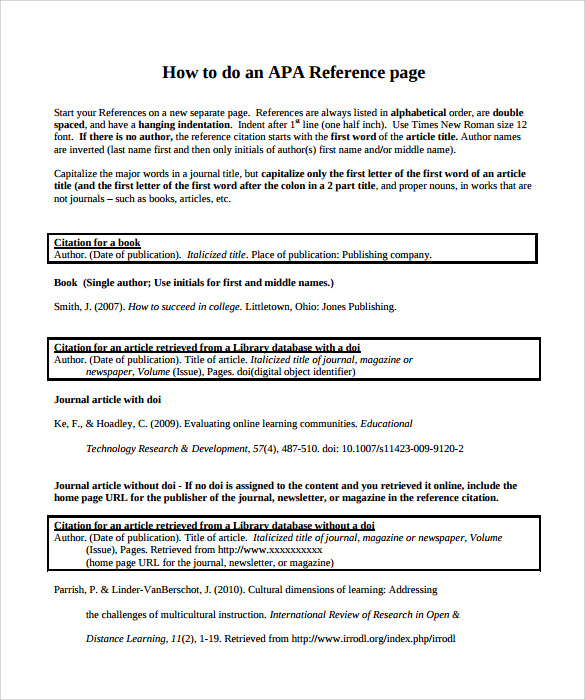 reference page template free pdf